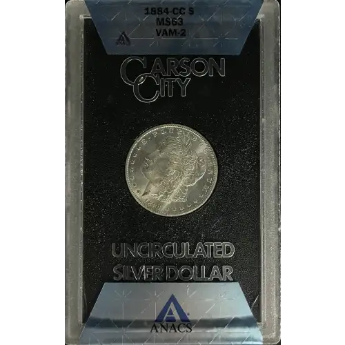 1884(CC) - 0.77oz Morgan Silver Dollar - GSA Holder ANACS MS63 VAM2 (D-8)