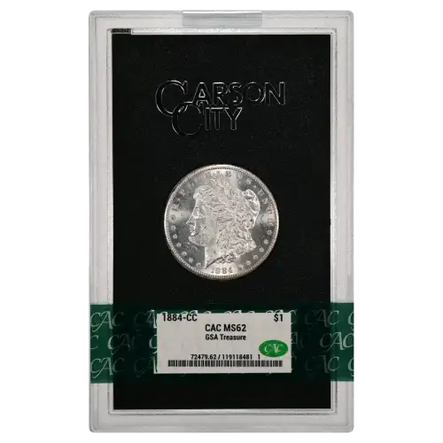 1884(CC) - 0.77oz Morgan Silver Dollar - GSA Treasure CAC MS62 (D-8)