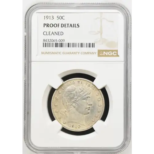 1913 - 0.3617oz Silver Barber Half Dollar - NGC PROOF DETAILS CLEANED (S20B-B10)