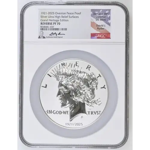 1921-2025 Overzize Peace Proof Silver Ultra High Relief Grand Heritage Edition PF70 (B4)