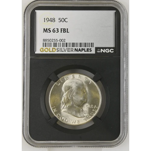 1948 - 0.3617oz Silver Franklin Half Dollar - NGC MS63 FBL (S13B-B9) (2)