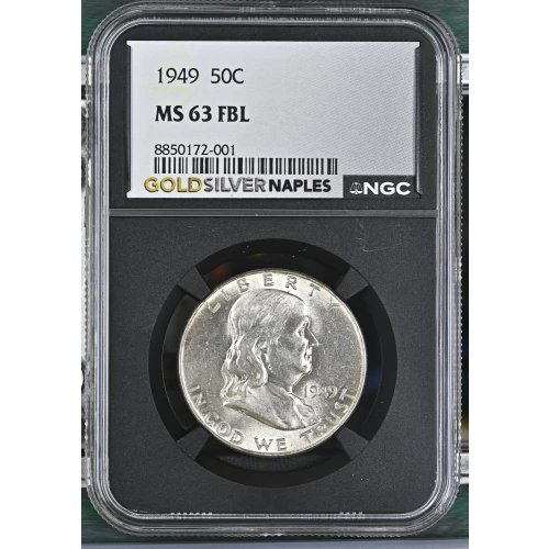 1949 - 0.3617oz Silver Franklin Half Dollar - NGC MS63 FBL (S13B-B5)