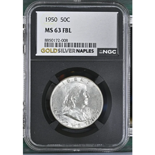 1950 - 0.3617oz Silver Franklin Half Dollar - NGC MS63 FBL (S13B-B5)  (2)