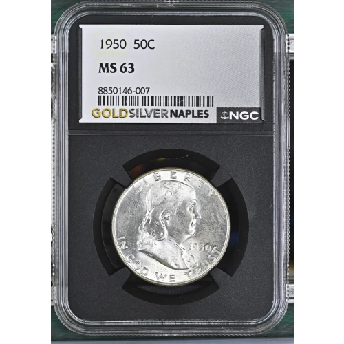 1950 - 0.3617oz Silver Franklin Half Dollar - NGC MS63 (S13B-B6) (2)