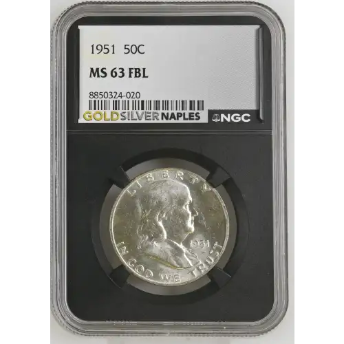 1951 - 0.3617oz Silver Franklin Half Dollar - NGC MS63 FBL (S13B-B13)