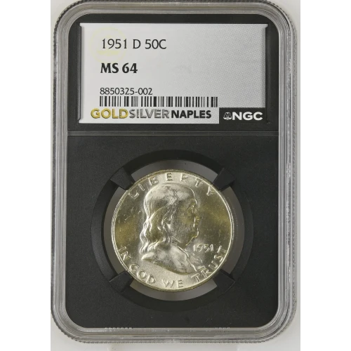 1951(D) - 0.3617oz Silver Franklin Half Dollar - NGC MS64 (S13B-B11)