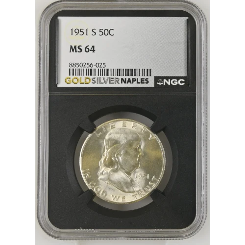 1951(S) - 0.3575oz Silver Franklin Half Dollar - NGC MS64 (S13B-B1)  (2)
