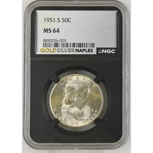 1951(S) - 0.3575oz Silver Franklin Half Dollar - NGC MS64 (S13B-B1)  (2)
