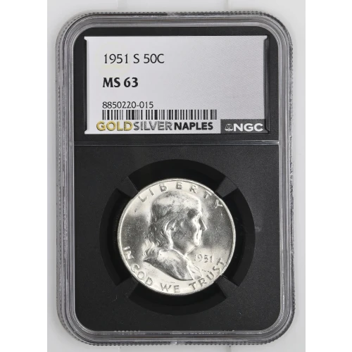1951(S) - 0.3617oz Silver Franklin Half Dollar - NGC MS63 (S13B-B2)