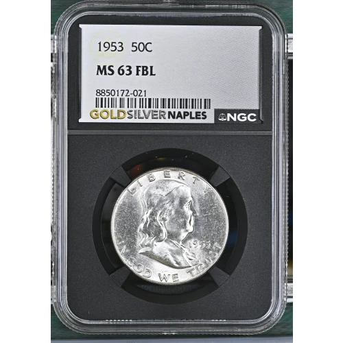 1953 - 0.3617oz Silver Franklin Half Dollar - NGC MS63 FBL (S13B-B5) (2)