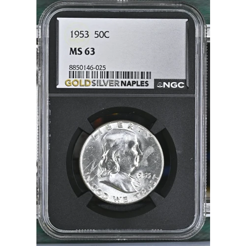 1953 - 0.3617oz Silver Franklin Half Dollar - NGC MS63 (S13B-B6) (2)