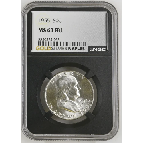 1955 - 0.3617oz Silver Franklin Half Dollar - NGC MS63 FBL (S13B-B13)