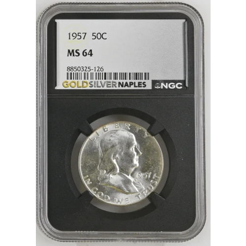 1957 - 0.3617oz Silver Franklin Half Dollar - NGC MS64 (S13B-B12)