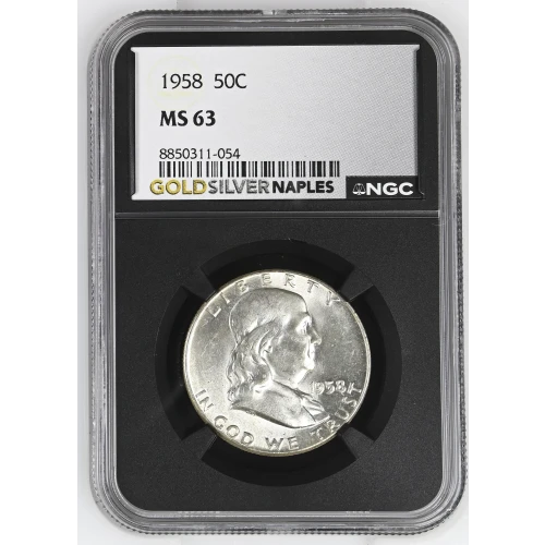 1958 - 0.3617oz Silver Franklin Half Dollar - NGC MS63 (S13B-B4) (2)