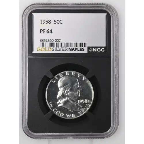 1958 - 0.3617oz Silver Franklin Half Dollar - NGC PF64 (S13B-B19)