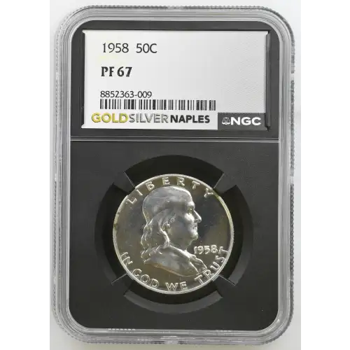 1958 - 0.3617oz Silver Franklin Half Dollar - NGC PF67 (S13B-B19)