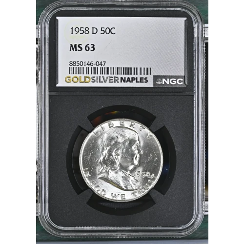 1958(D) - 0.3617oz Silver Franklin Half Dollar - NGC MS63 (S13B-B6) (2)