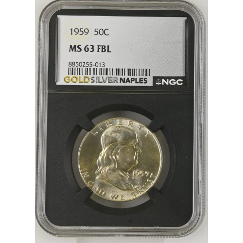 1959 - 0.3617oz Silver Franklin Half Dollar - NGC MS63 FBL (S13B-B14) (2)