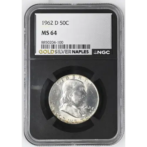 1962(D) - 0.3617oz Silver Franklin Half Dollar - NGC MS64 (S13B-B3) (2)