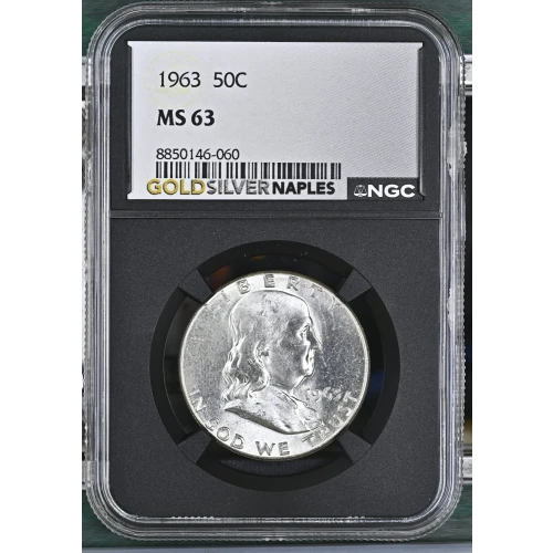 1963 - 0.3617oz Silver Franklin Half Dollar - NGC MS63 (S13B-B5)