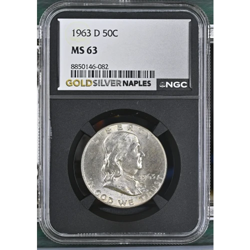 1963(D) - 0.3617oz Silver Franklin Half Dollar - NGC MS63 (S13B-B5) (2)