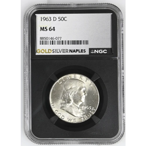 1963(D) - 0.3617oz Silver Franklin Half Dollar - NGC MS64 (S13B-B5) (2)