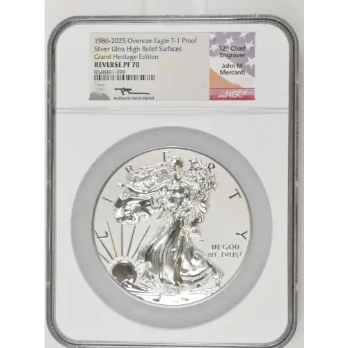 1986-2025 2oz Overzize Eagle T-1 Proof Silver Ultra High Relief Grand Heritage Edition REVERSE PF70