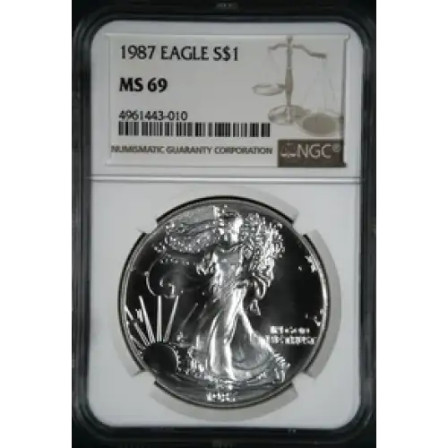 1987 - 1oz Silver Eagle S$1 NGC MS69 (D10-B10)