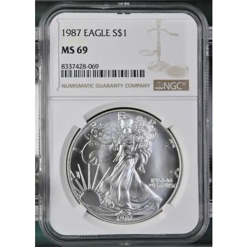 1987 - 1oz Silver Eagle S$1 NGC MS69 (D11-B2)