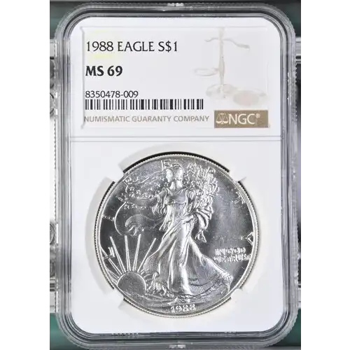 1988 - 1oz Silver Eagle S$1 NGC MS69 (D10-B13)
