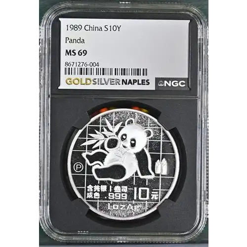 1989 - 1oz Panda Silver Coin - China S10Y - NGC MS69 (S18A-B18)