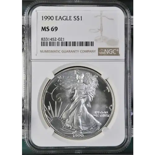 1990 - 1oz Silver Eagle S$1 NGC MS69 (D10-B11)