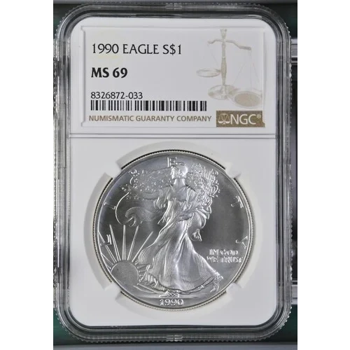 1990 - 1oz Silver Eagle S$1 NGC MS69 (S19A-B3)