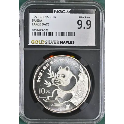 1991 1 oz China S10Y Panda Large Date NGC MS9.9 (S19A-B10)
