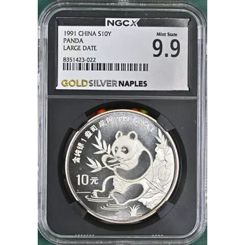 1991 1 oz China S10Y Panda Large Date NGC MS9.9 (S19A-B10)