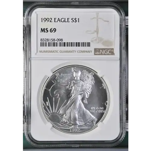 1992- 1oz Silver Eagle S$1 NGC MS 69