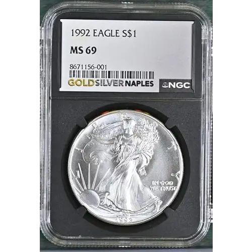 1992 - 1oz Silver Eagle S$1 NGC MS69 (D10-B34)
