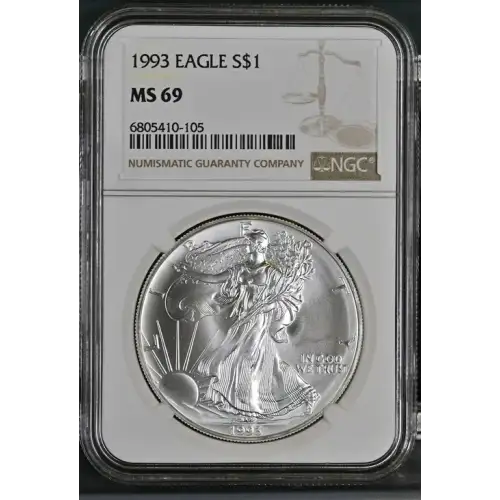 1993 - 1oz Silver Eagle S$1 NGC MS69 (D10-B11)
