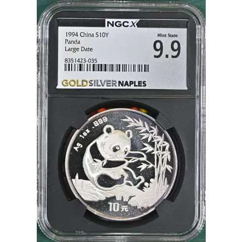 1994 1 oz CHINA S10Y PANDA LARGE DATE  MS 9.9 (S19A-B10)
