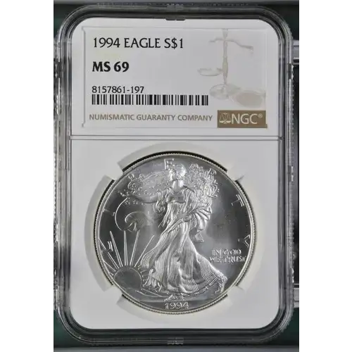 1994 - 1oz Silver Eagle S$1 NGC MS69 (D10-B14)