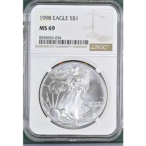 1998 - 1oz Silver Eagle S$1 NGC MS 69 (D10-B9)