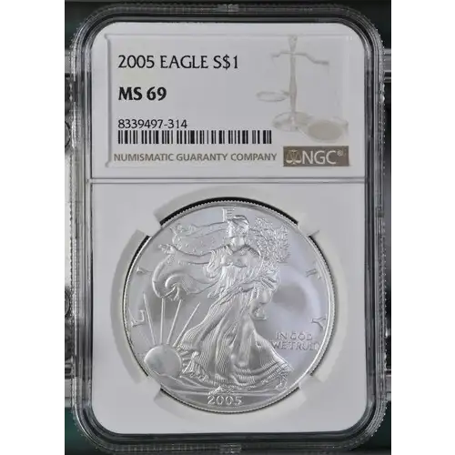 2005- 1oz Silver Eagle S$1 NGC MS 69 (D10-B6)