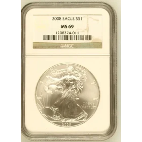 2008 - 1oz Silver Eagle S$1 NGC MS69 (S19A-B3)