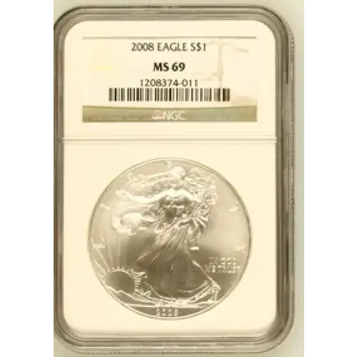 2008 - 1oz Silver Eagle S$1 NGC MS69 (S19A-B3)