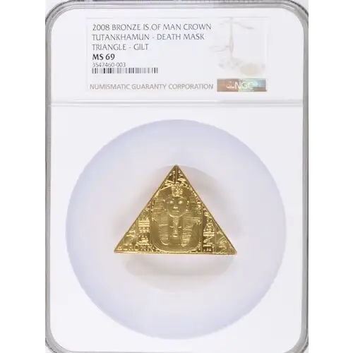 2008 Bronze Is. of Man Crown Tutankhamun - Death Mask - Triangle - Gilt MS69 (OB-144)