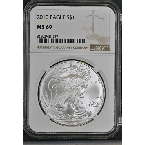 2010 - 1oz Silver Eagle S$1 NGC MS69 (D11-B1)