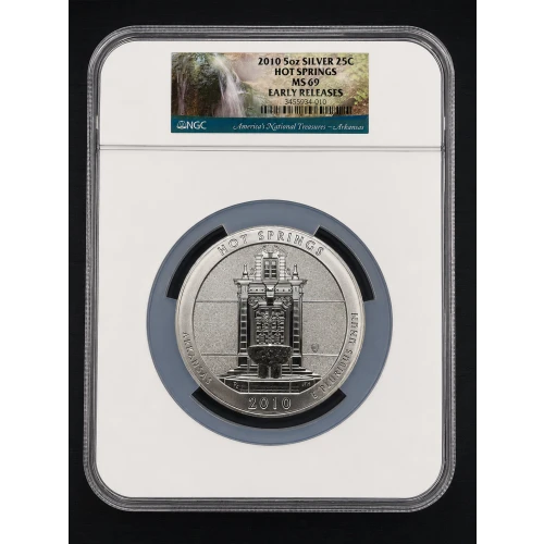 2010 5oz SILVER 25C HOT SPRINGS MS69 EARLY RELEASES (OB-168) (2)