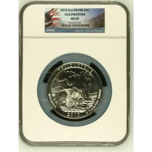 2010 5oz Silver 25C Yellowstone MS69 (D-7)