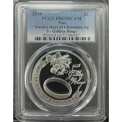 2010 Niue 0.743oz - 12 Days of Christmas 5 Golden Rings PCGS PR69DCAM (D11-B19)