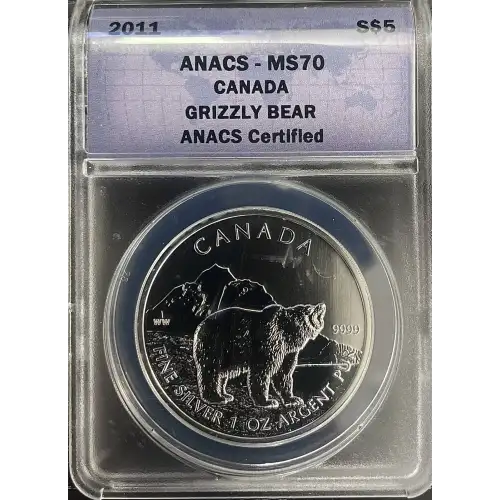 2011 - 1oz Canadian Grizzly Bear - S$5 - ANACS MS70 (S19A-B30)